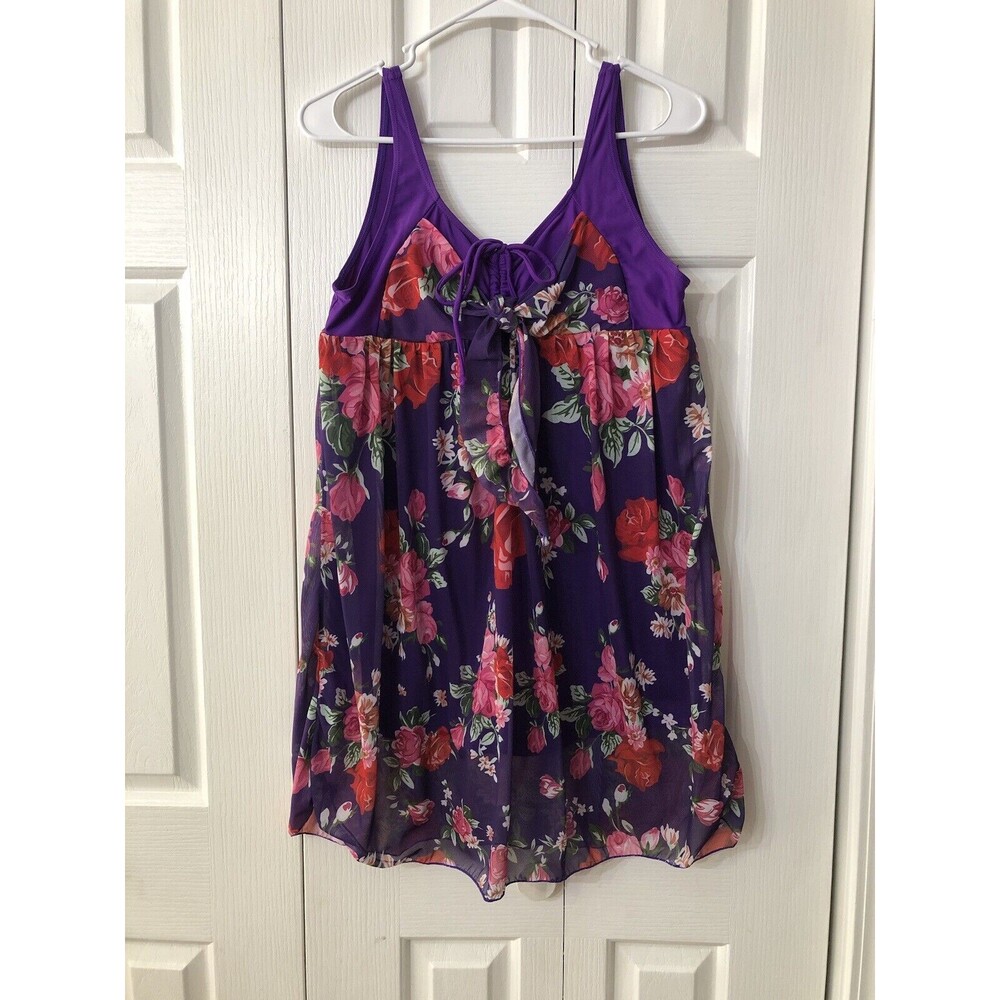 HOTOUCH Women's One Piece Purple/Red Swimsuit/Dress Monokini Trunks EUC XL